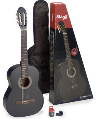 Gitarren Set 4/4 schwarz matt, Stagg, inkl. Tasche u. Stimmgerät