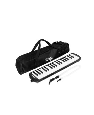Schwarz, Kunststoff, Melodica mit 37 Tasten und schwarzer Tasche
